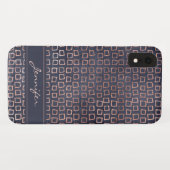 Roze Rose Goud Marine Blauw Geometrisch Vierkant P Case-Mate iPhone Case (Achterkant (horizontaal))