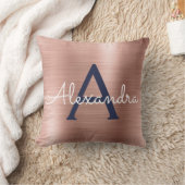 Roze Rose Goud Marine Blauw Monogram Naam Kussen (Deken)