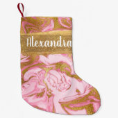 Roze Rose Goud Marmeren Glitter en Sparkle Monogra Kleine Kerstsok (Voorkant)