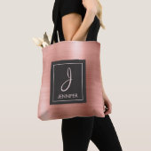 Roze Rose Goud Metaal Elegant Monogram Boekentas Tote Bag (Dichtbij)