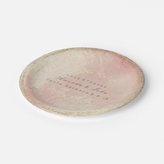 Roze Rose Goud Metallic Bloemen Krans Bruiloft Gla Papieren Bordje (Gekanteld)