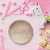 Roze Rose Goud Metallic Bloemenkrans Koper Blush Papieren Bordje (Feest)