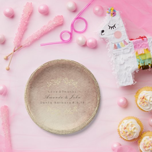 Roze Rose Goud Metallic Bloemenkrans Koper Blush Papieren Bordje (Feest)