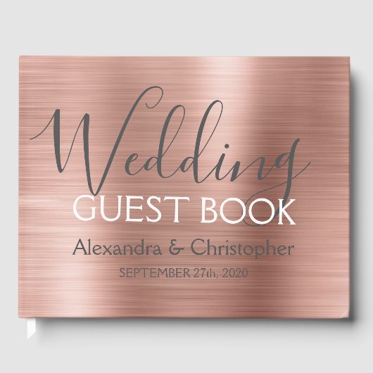 Roze Rose Goud Metallic Bruiloft Gastenboek (Voorkant)