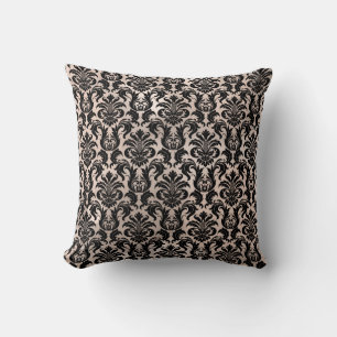 Roze Rose Goud Metallic Damask Royal Black Lux Kussen