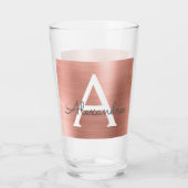 Roze Rose Goud Metallic Folie Monogram Huwelijk Glas (Achterkant)