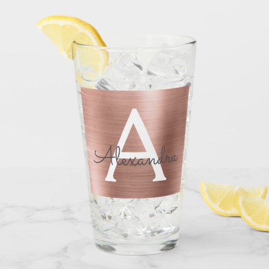 Roze Rose Goud Metallic Folie Monogram Huwelijk Glas (Voorkant ijs)