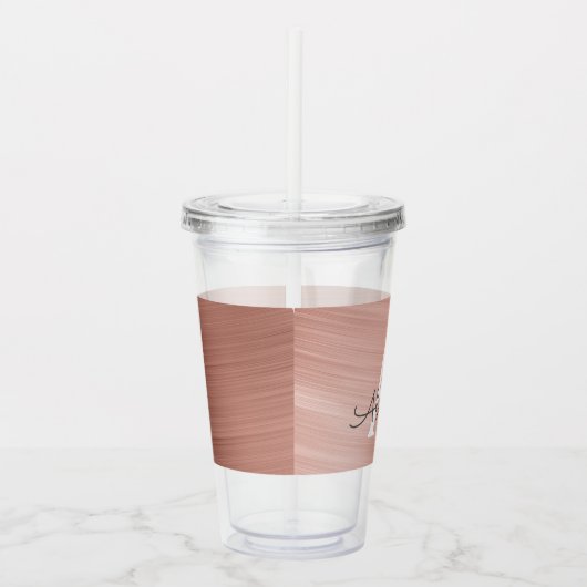 Roze Rose Goud Metallic Folie Monogram Verjaardag Acryl Drinkbeker (Rechts)