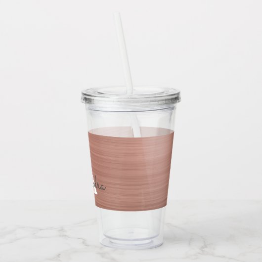 Roze Rose Goud Metallic Folie Monogram Verjaardag Acryl Drinkbeker (Links)