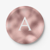 Roze Rose Goud Metallic Folie Monogram Verjaardag Papieren Bordje (Voorkant)