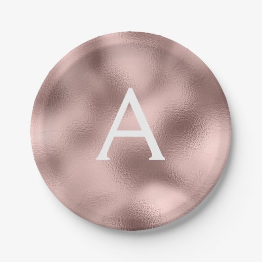 Roze Rose Goud Metallic Folie Monogram Verjaardag Papieren Bordje (Voorkant)