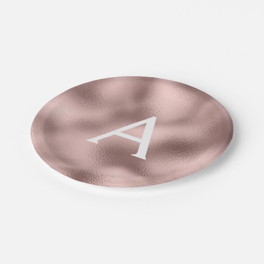 Roze Rose Goud Metallic Folie Monogram Verjaardag Papieren Bordje (Gekanteld)