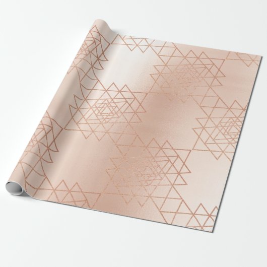 Roze Rose Goud Metallic Goud Zeshoek Geometrie Cadeaupapier (Uitgerold)