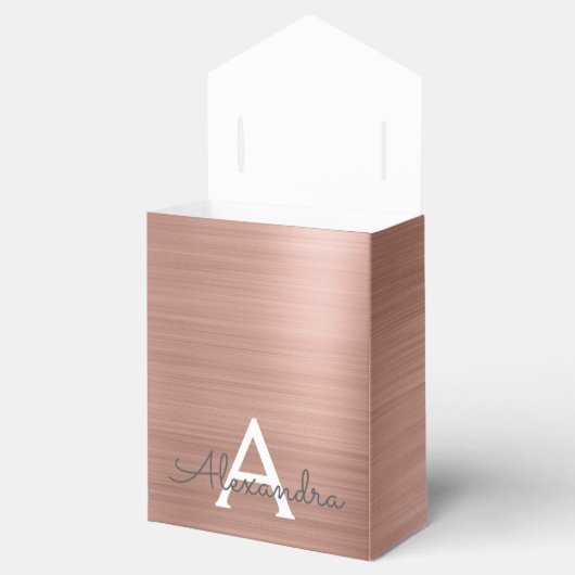 Roze Rose Goud Modern Elegant Monogram Bedankdoosjes (Geopend)