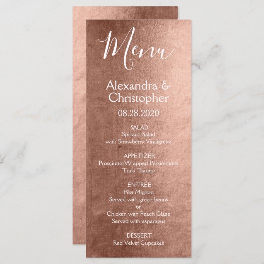 Roze Rose Goud Modern en Elegant Bruiloft Menu (Voorkant / Achterkant)