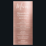 Roze Rose Goud Modern en Elegant Bruiloft Menu<br><div class="desc">Blush Pink Rose Gold Modern Faux Metallic RVS Folie Bruiloft Menu. Dit meisjesmoderne Dusty Pink en Black Script Wedding Menu kan worden aangepast om de namen van de bruid en bruidegom, de trouwdatum en de opties voor het huwelijksdiner op te nemen. Dit Menu maakt deel uit van een bijpassend huwelijksontwerper...</div>