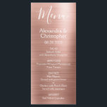 Roze Rose Goud Modern en Elegant Bruiloft Menu<br><div class="desc">Blush Pink Rose Gold Modern Faux Metallic RVS Folie Bruiloft Menu. Dit meisjesmoderne Dusty Pink en Black Script Wedding Menu kan worden aangepast om de namen van de bruid en bruidegom, de trouwdatum en de opties voor het huwelijksdiner op te nemen. Dit Menu maakt deel uit van een bijpassend huwelijksontwerper...</div>