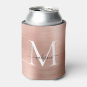 Roze Rose Goud Monogram Script Geborsteld Metaal S Blikjeskoeler (Blikje Voorkant)