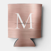 Roze Rose Goud Monogram Script Geborsteld Metaal S Blikjeskoeler (Voorkant)