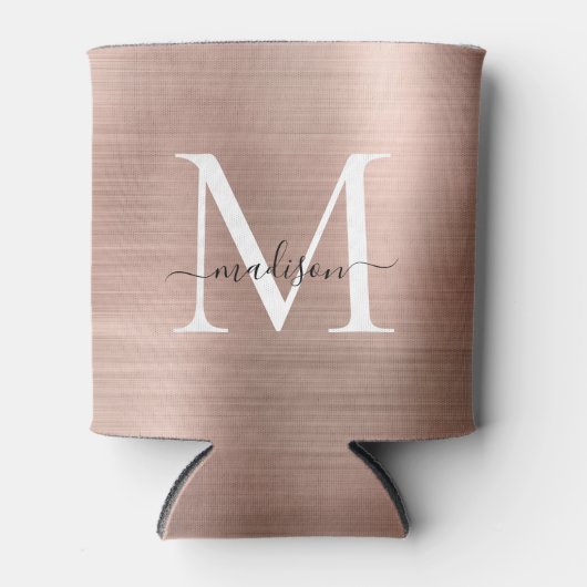 Roze Rose Goud Monogram Script Geborsteld Metaal S Blikjeskoeler (Voorkant)