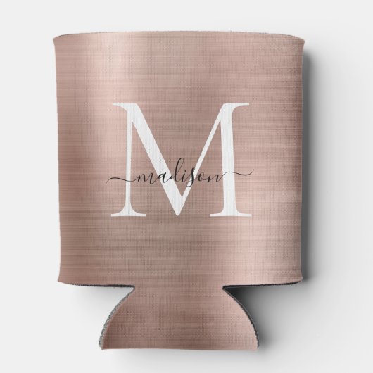 Roze Rose Goud Monogram Script Geborsteld Metaal S Blikjeskoeler (Achterkant)