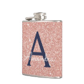 Roze Rose Goud Navy Blauwe Glitters Glans Monogram Heupfles (Links)