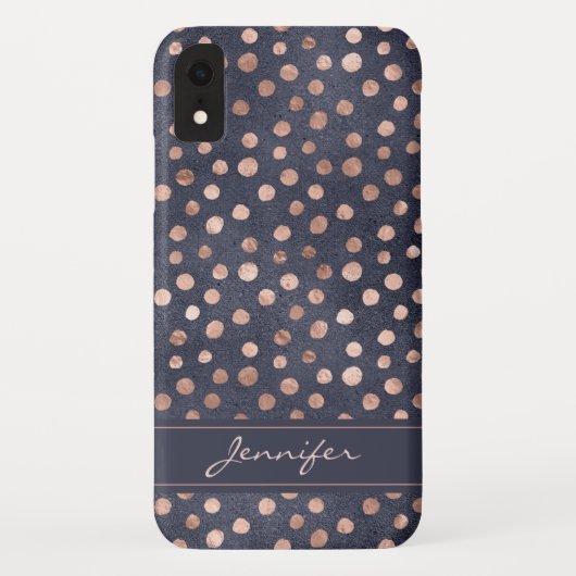 Roze Rose Goud - Navy Blue Polka Dot Pattern Case-Mate iPhone Case (Achterkant)