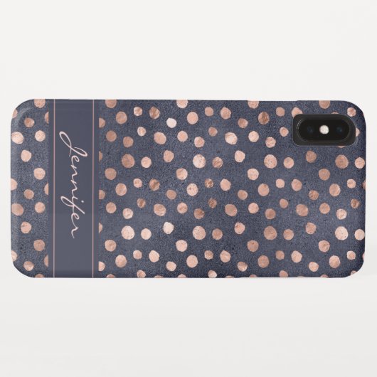 Roze Rose Goud - Navy Blue Polka Dot Pattern Case-Mate iPhone Case (Achterkant (horizontaal))