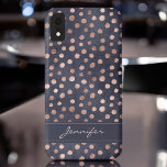Roze Rose Goud - Navy Blue Polka Dot Pattern Case-Mate iPhone Case<br><div class="desc">Blush Pink - Roos Gold Faux Folie en Navy Blue Waterverf Achtergrond met Girly Hand Drawn Polka Dot Pattern Smart Phone Case die u kunt toevoegen jouw naam - monogram aan. Neem contact op met de ontwerper als u aanvullende overeenkomende items wilt.</div>