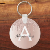 Roze Rose Goud Nep RVS Monogram Sleutelhanger (Voorkant)