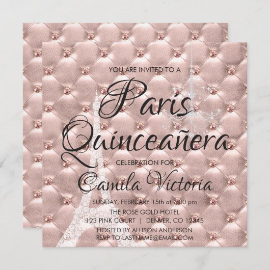 Roze Rose Goud Parijs Quinceañera Viering Kaart (Voorkant / Achterkant)