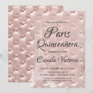 Roze Rose Goud Parijs Quinceañera Viering Kaart