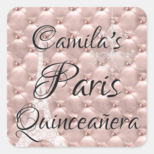 Roze Rose Goud Parijs Quinceañera Viering Vierkante Sticker (Voorkant)