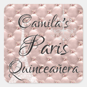Roze Rose Goud Parijs Quinceañera Viering Vierkante Sticker
