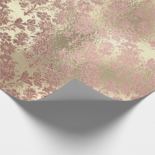 Roze Rose Goud Poeder Faux Blush Bloemen Damast Cadeaupapier (Hoek)