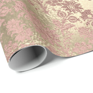 Roze Rose Goud Poeder Faux Blush Bloemen Damast Cadeaupapier