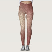 Roze Rose Goud Poeder Glitter Sparkly Glam Zwart Leggings (Voorkant)