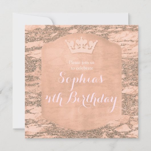 Roze Rose Goud Prinses Kroonfeestuitnodiging Kaart (Voorkant)
