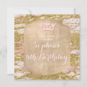 Roze Rose Goud Prinses Verjaardagsfeest Uitnodigin Kaart (Voorkant)