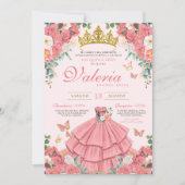 Roze Rose Goud Prinses Vlinder Quinceanera Kaart (Voorkant)
