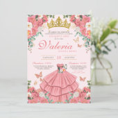 Roze Rose Goud Prinses Vlinder Quinceanera Kaart (Staand voorkant)