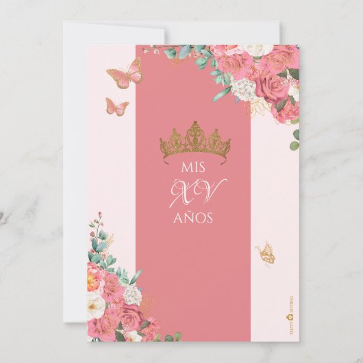 Roze Rose Goud Prinses Vlinder Quinceanera Kaart (Achterkant)