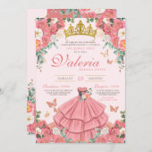 Roze Rose Goud Prinses Vlinder Quinceanera Kaart (Voorkant / Achterkant)