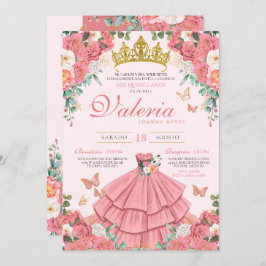 Roze Rose Goud Prinses Vlinder Quinceanera Kaart