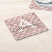 Roze Rose Goud Schattige  Monogram Verjaardag Kartonnen Onderzetters (Schuin)