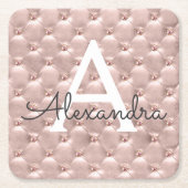 Roze Rose Goud Schattige  Monogram Verjaardag Kartonnen Onderzetters (Voorkant)