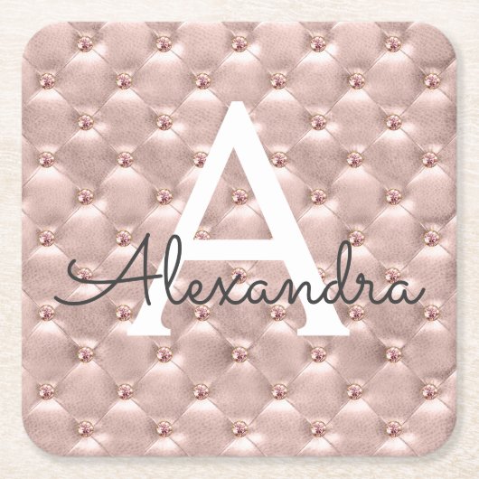 Roze Rose Goud Schattige  Monogram Verjaardag Kartonnen Onderzetters (Voorkant)