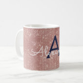 Roze Rose Goud Sparkle Bling Monogram Naam Koffiemok (Voorkant links)