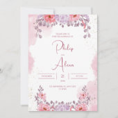 Roze Rose Goud Waterverf Bruiloft Kaart (Voorkant)