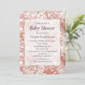 Roze Rose Goud Wit Bloemen Baby shower Kaart (Staand voorkant)